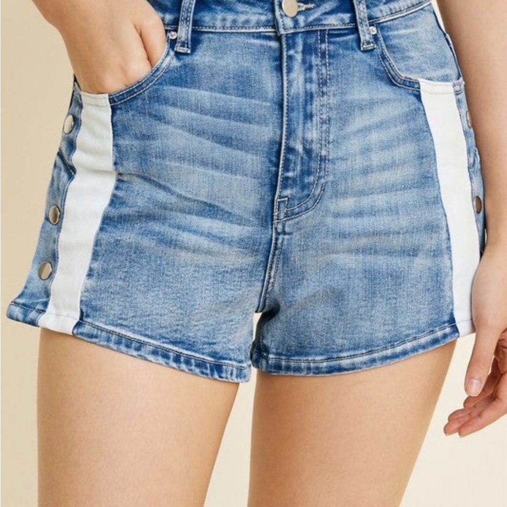 Casual Blue Jean Shorts with White Accents